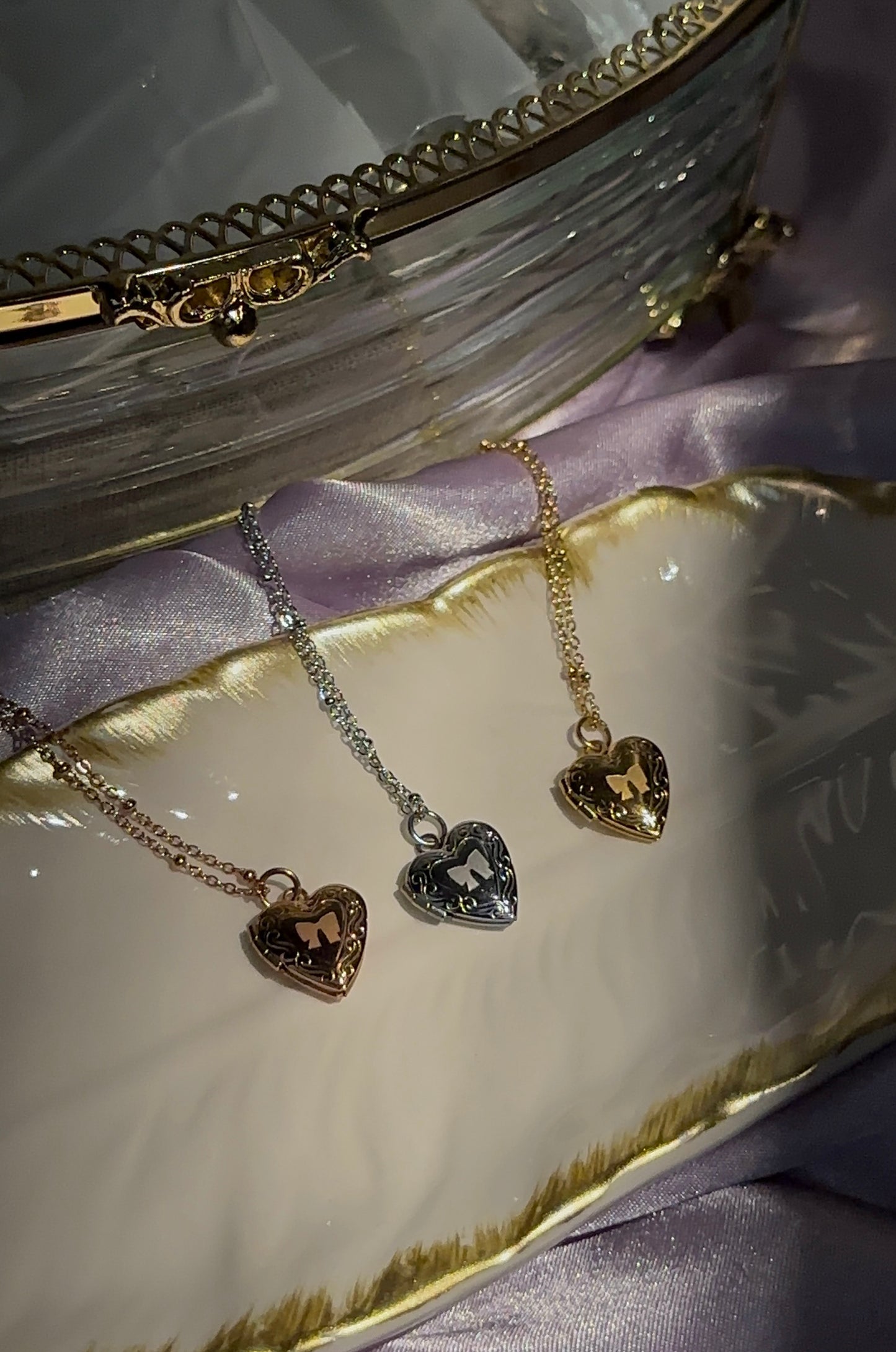 Bow Engraved Locket Necklaces
