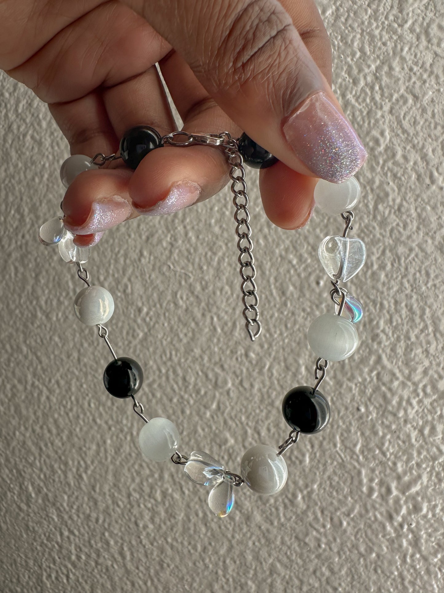 Black and White Beaded Wire Bracelet