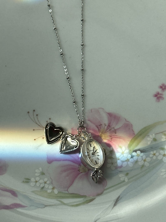 Silver Benrus Watch Locket Necklace