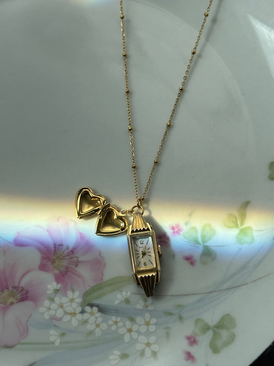 Gold Bulova Watch Locket Necklace
