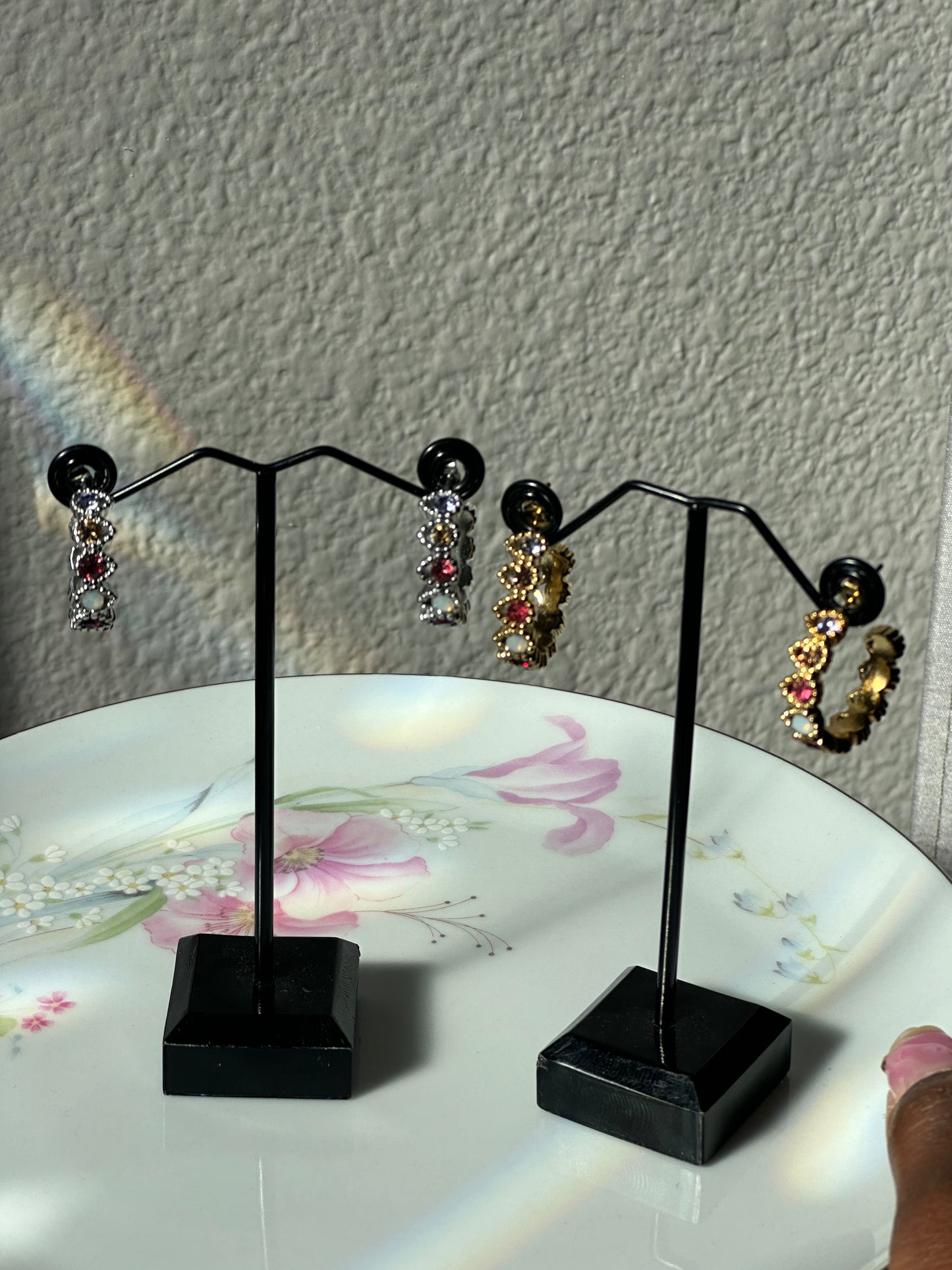 C-Hoop Rainbow Zirconia Gemstone Earrings