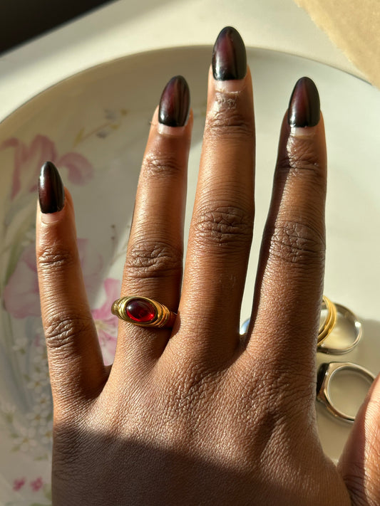 Red Glass Stone Ring