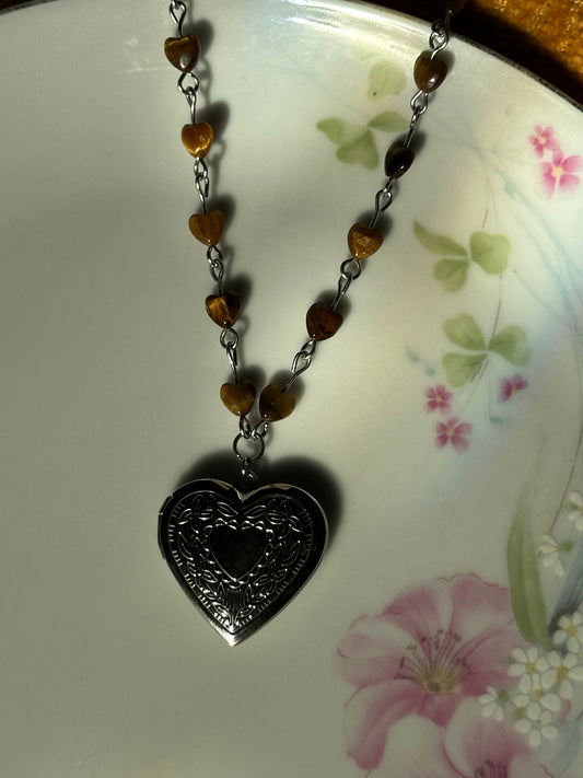 Crystal Heart Beaded Locket Necklace