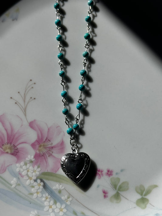 Turquoise Beaded Locket Necklace
