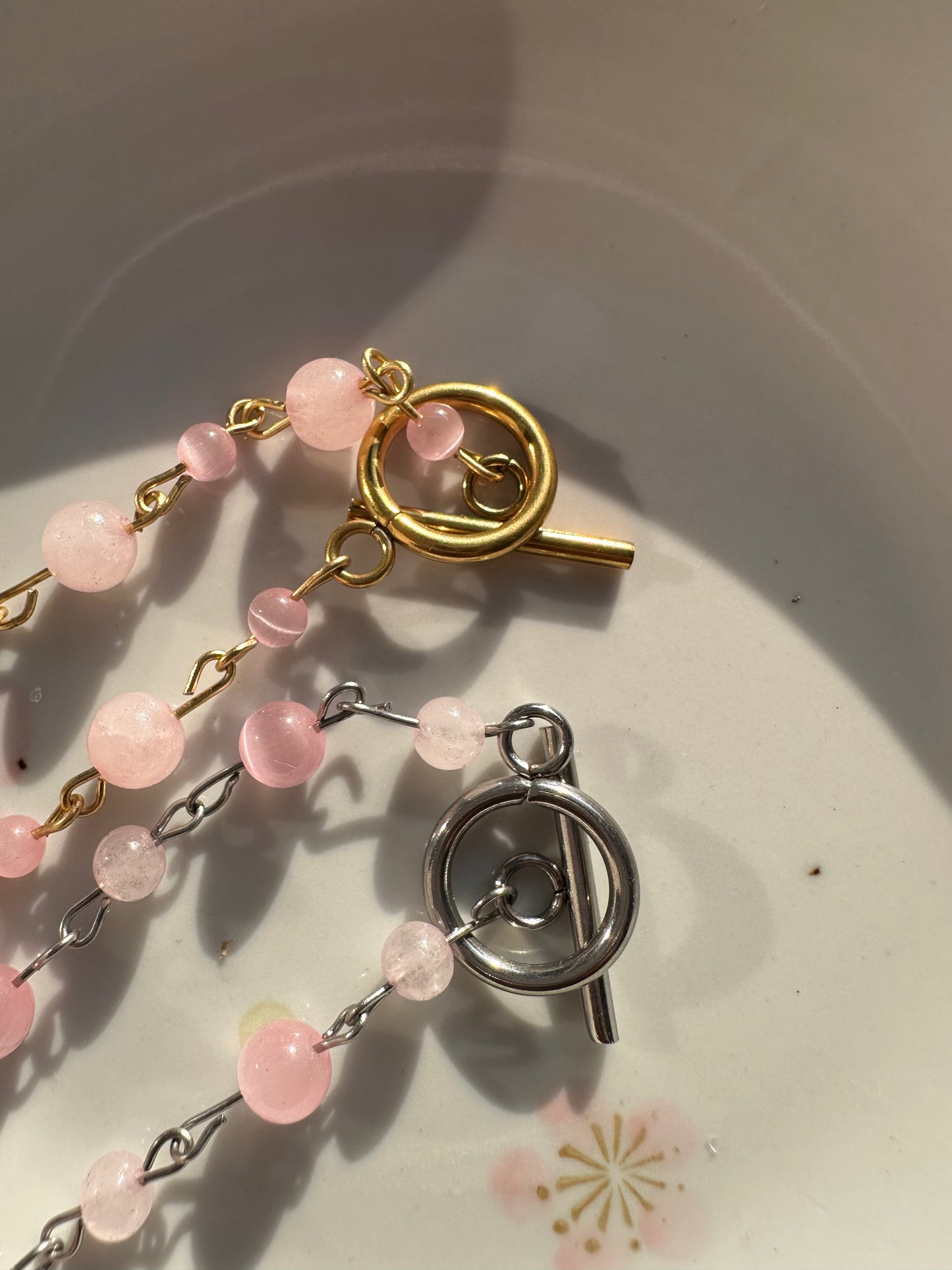 Beaded Pink Crystal Bow Necklace