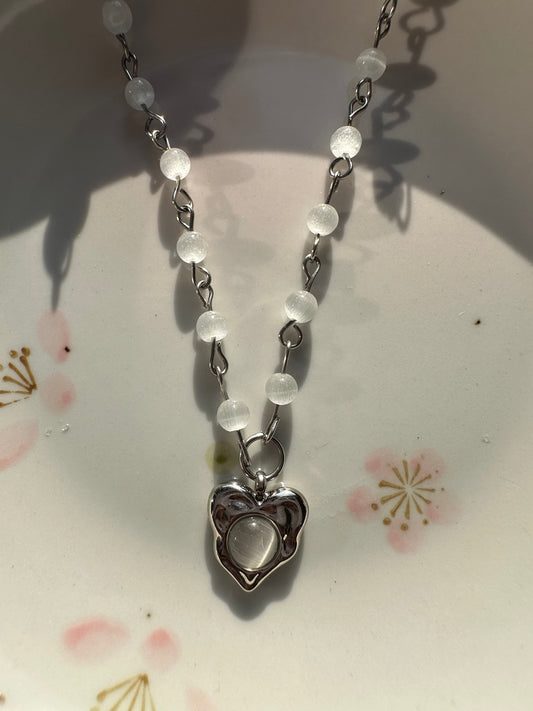 Cat Eye Glass Heart Necklace