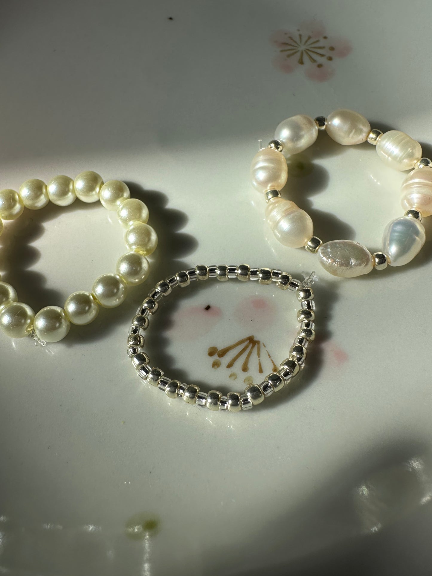 The Classy Pearls Beaded Ring set