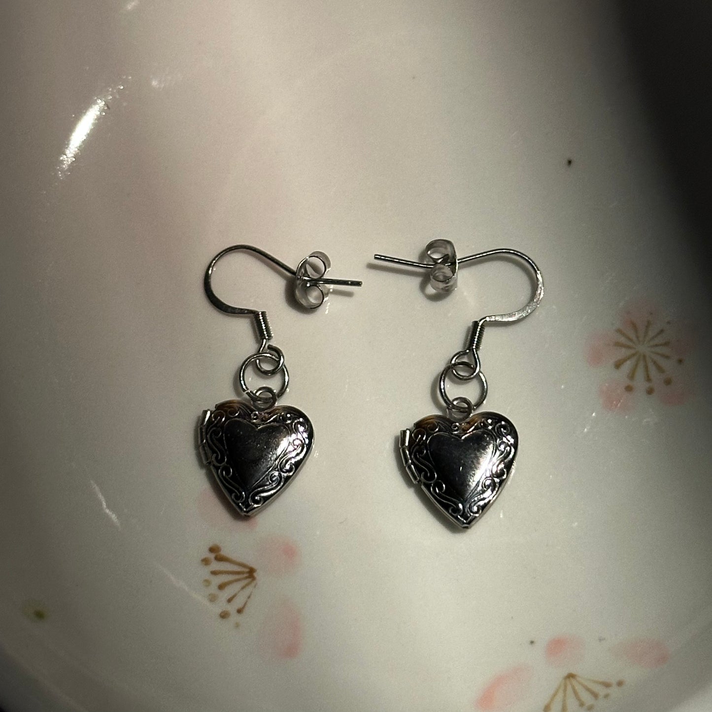 Heart Locket Dangle Earrings