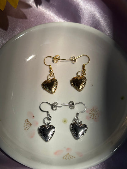 Heart Locket Dangle Earrings