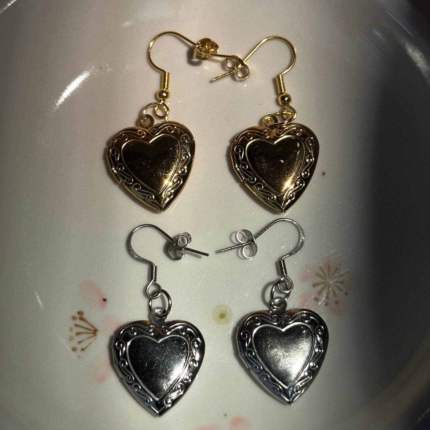 Heart Locket Dangle Earrings