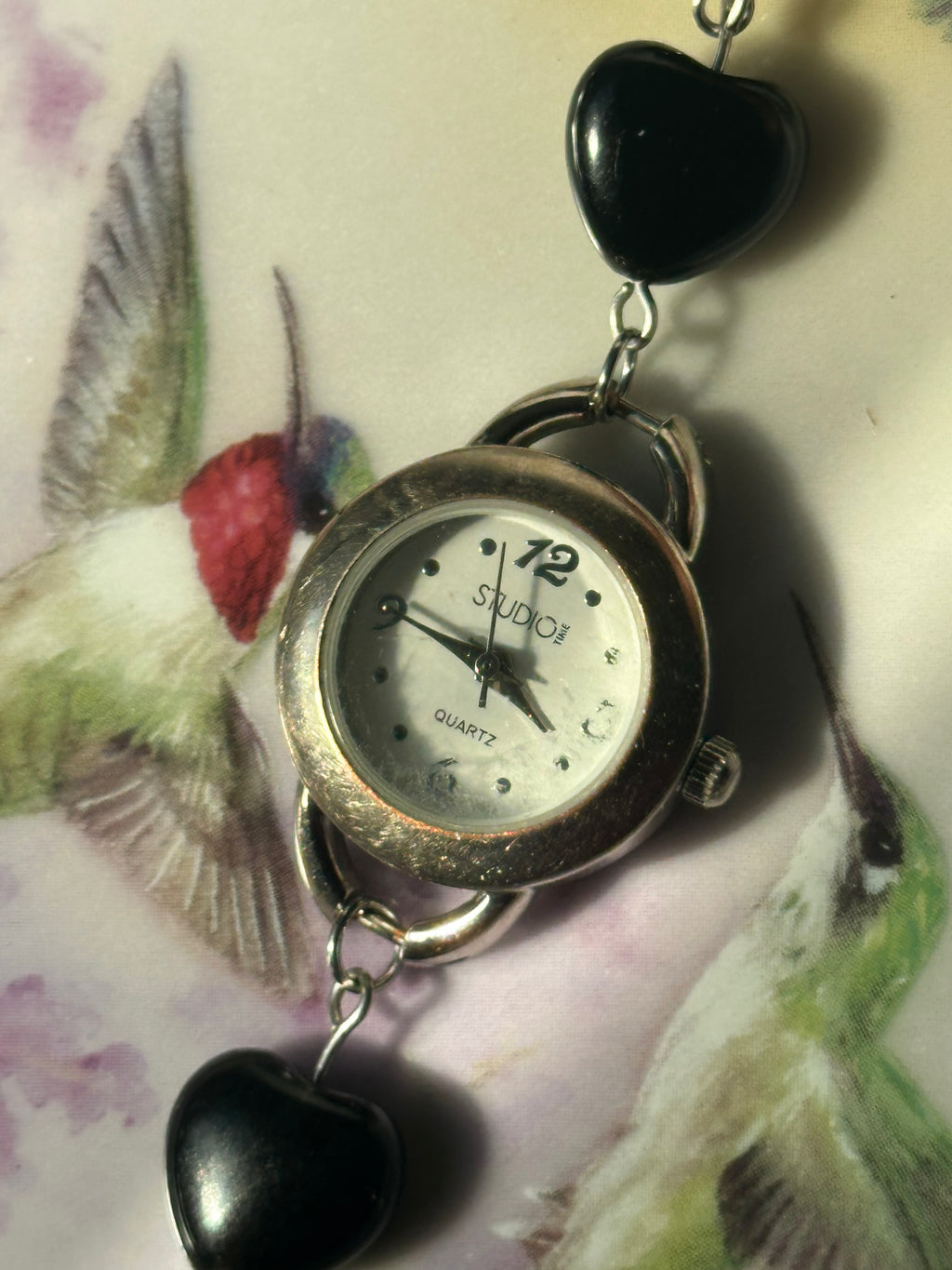 Silver Obsidian Heart Beaded Watch