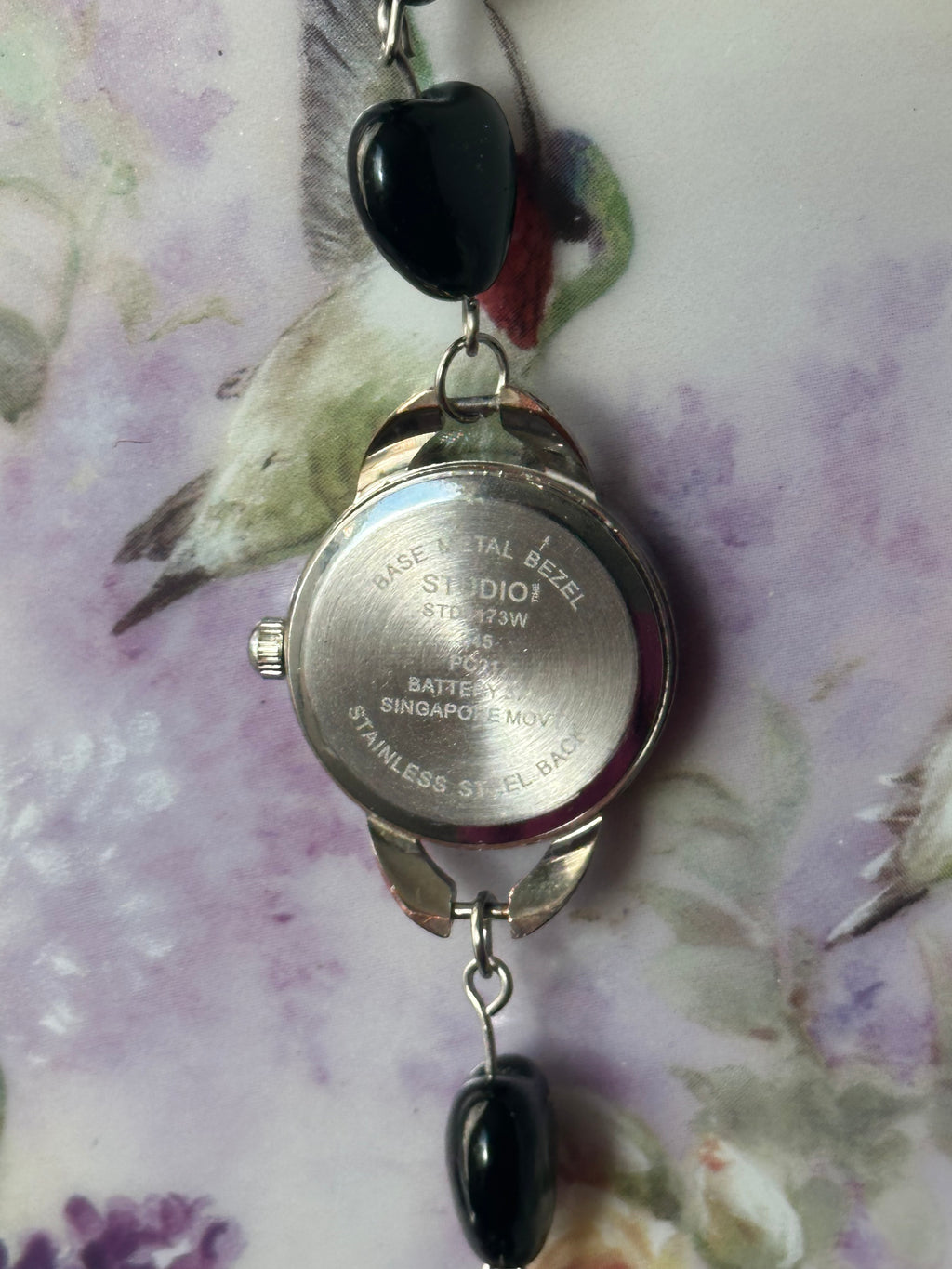 Silver Obsidian Heart Beaded Watch