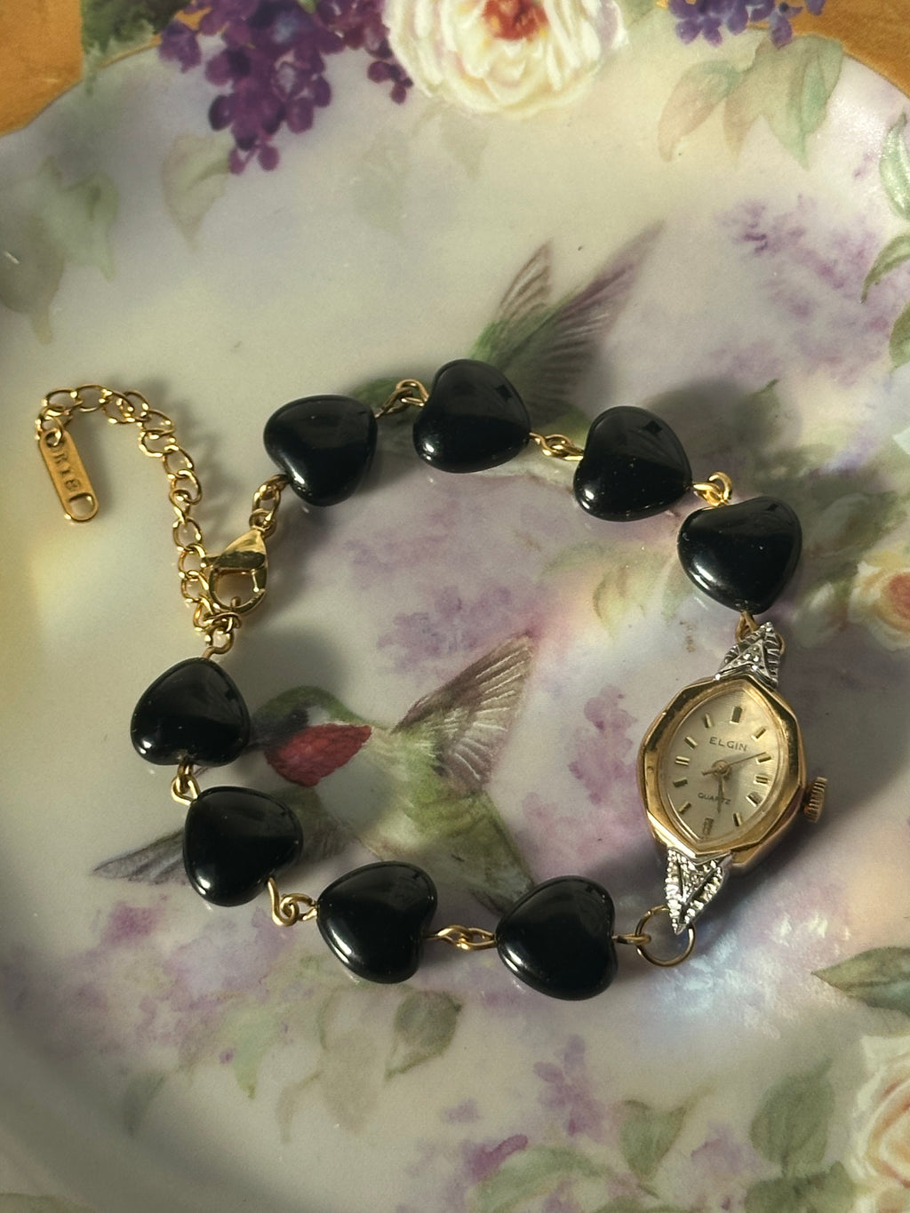 Obsidian Heart Beaded Watch