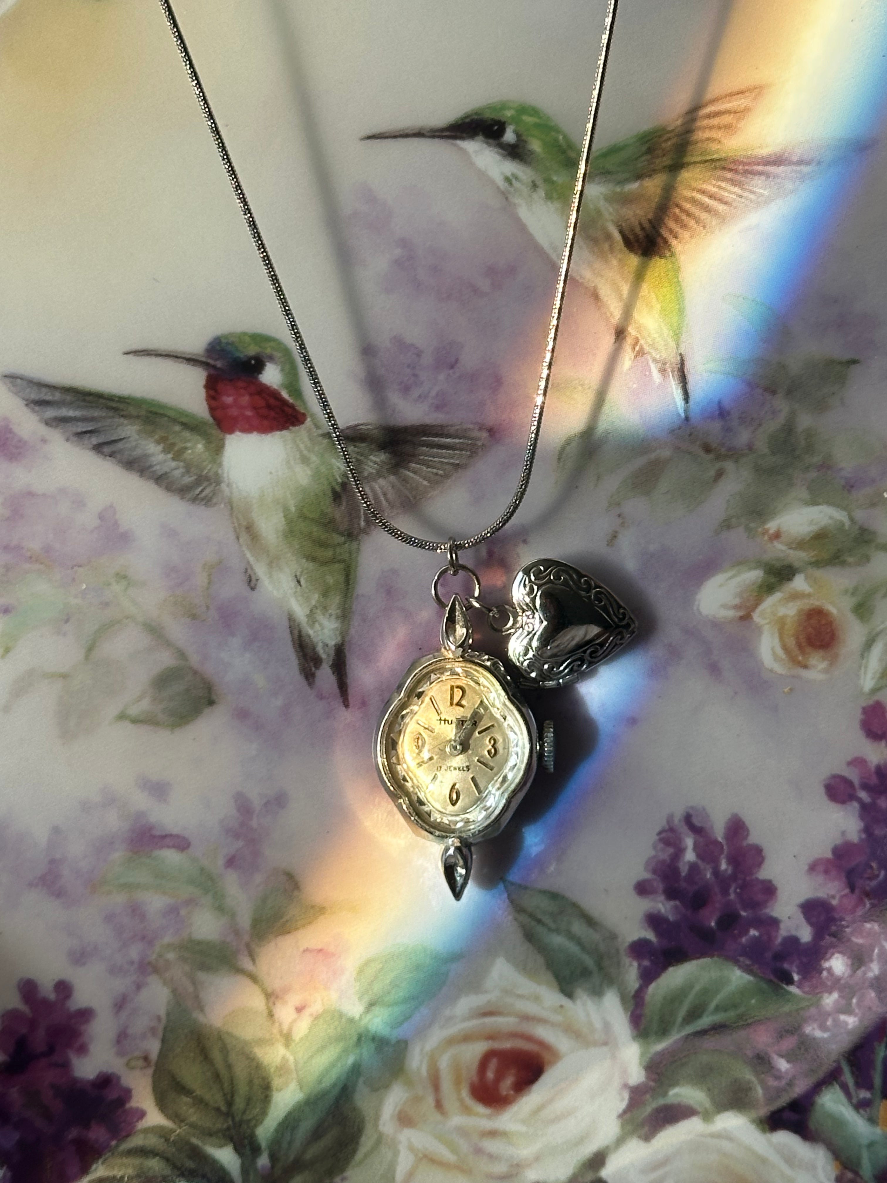 Silver Locket Charm watch Necklace