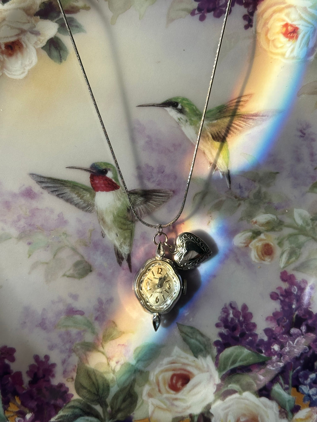 Silver Locket Charm watch Necklace