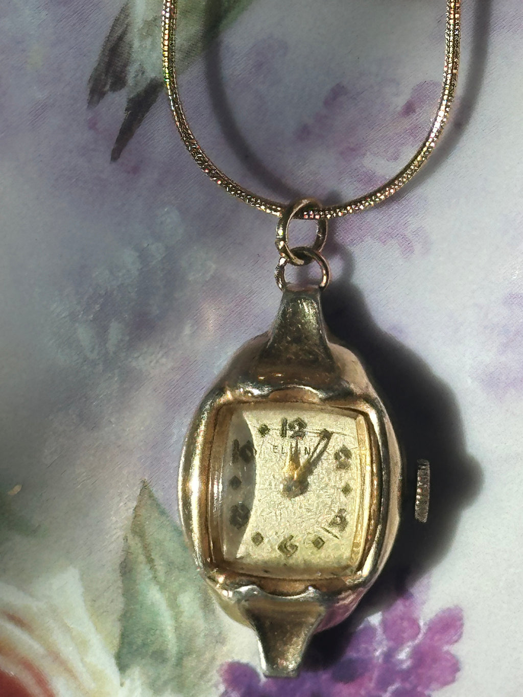 Gold Elgin Watch Necklace