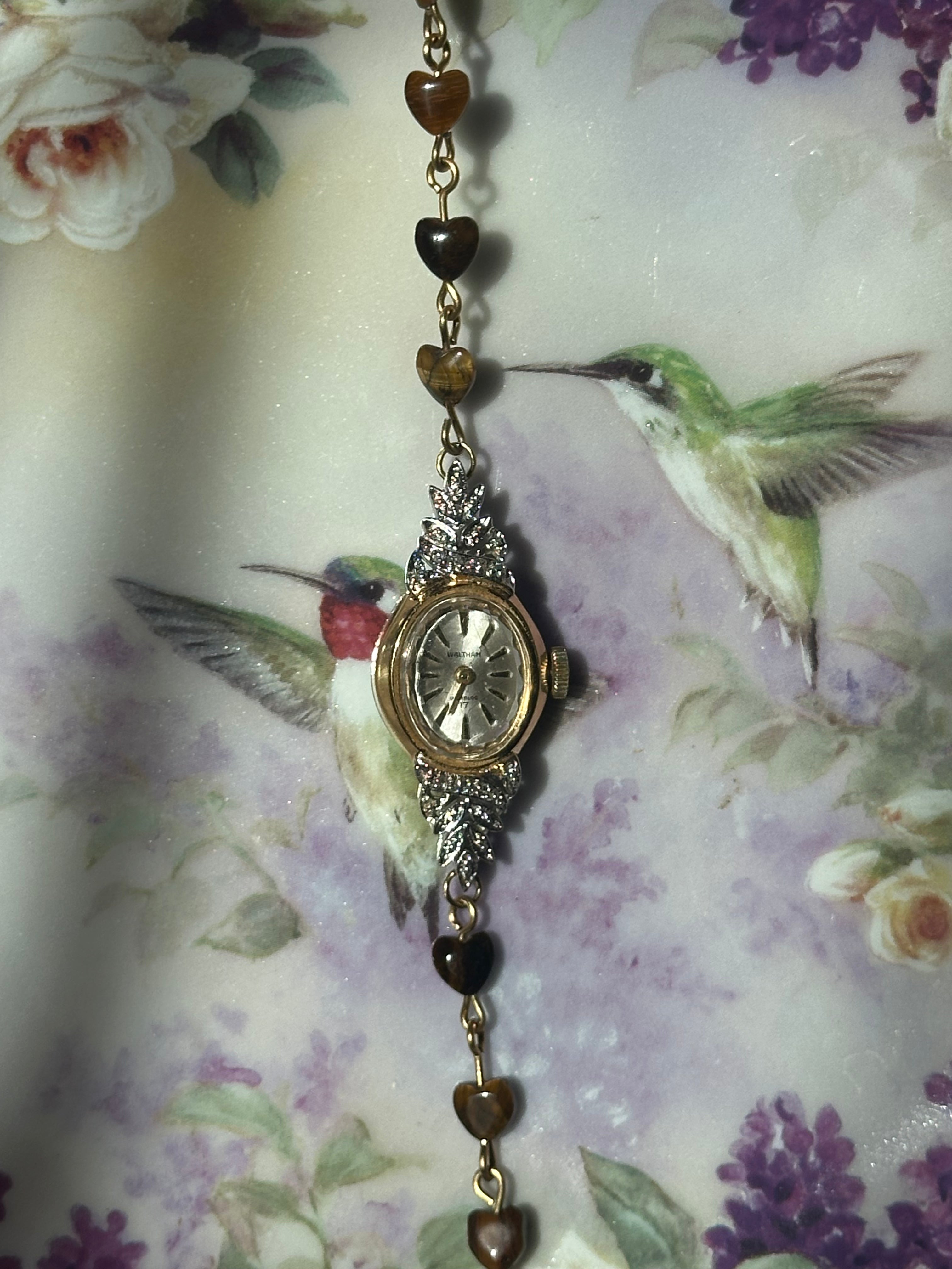 Gold Tiger's Eye Heart Beaded Watch