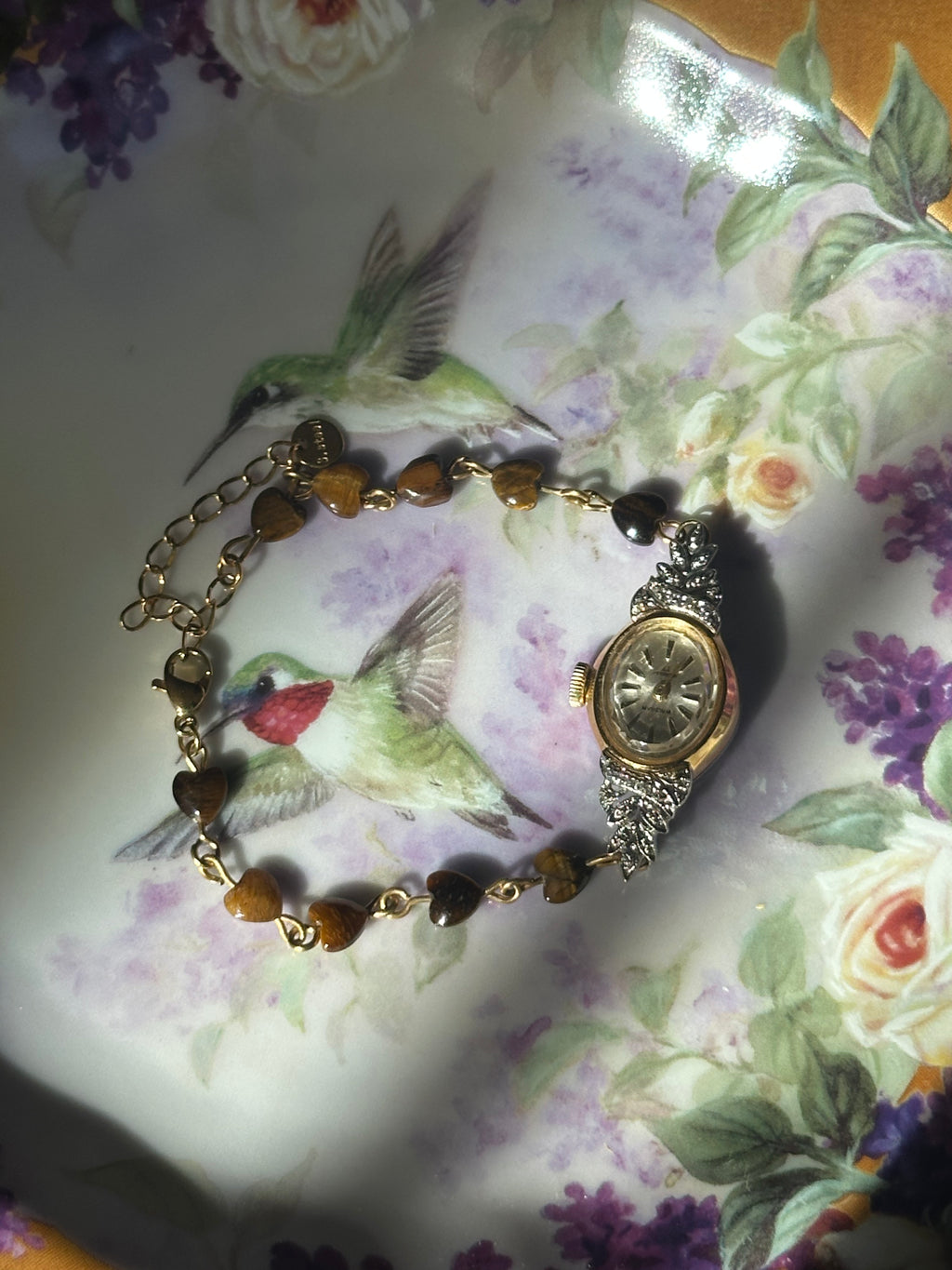 Gold Tiger's Eye Heart Beaded Watch