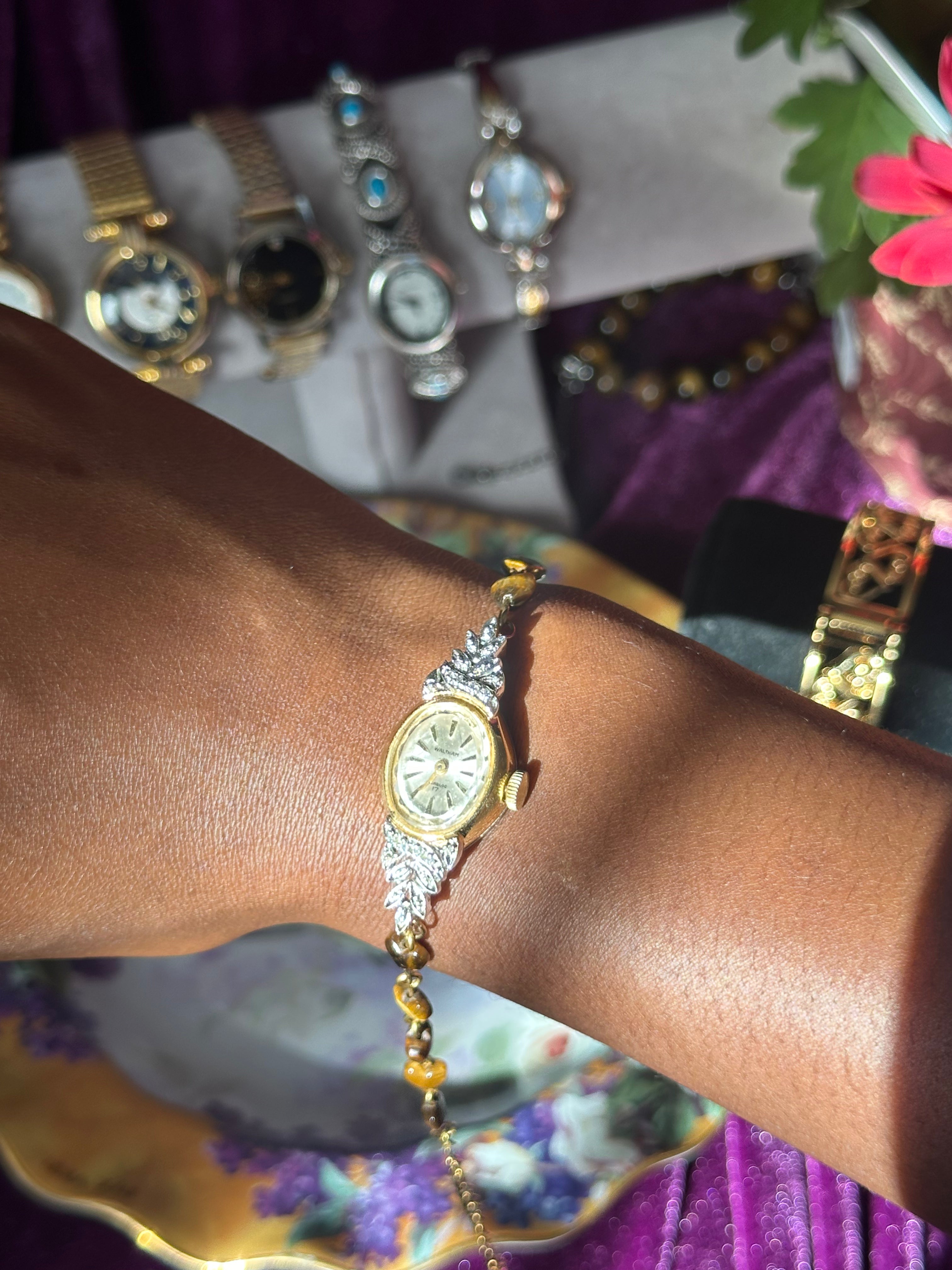 Gold Tiger's Eye Heart Beaded Watch