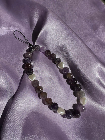 Amethyst Heart Beaded Phone Strap