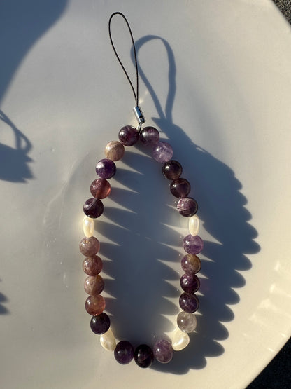 Amethyst Heart Beaded Phone Strap