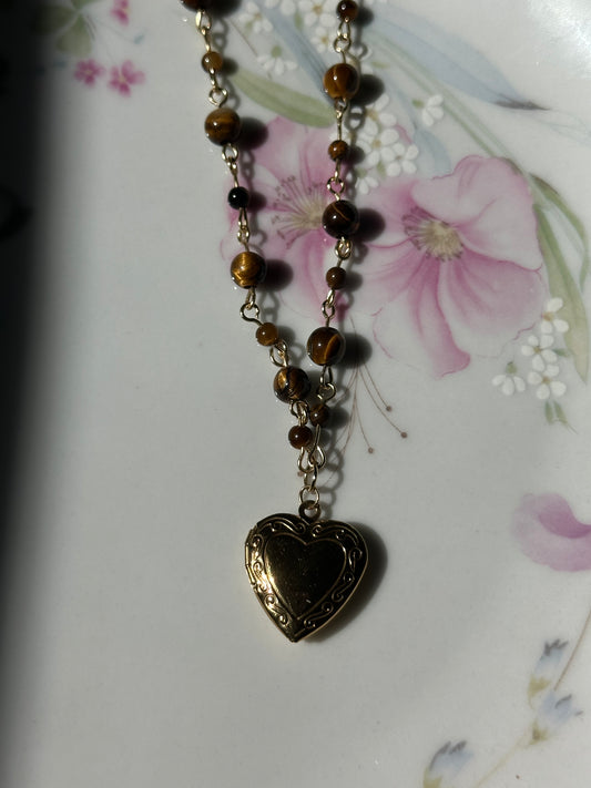 Tiger's Eye Beaded Locket Necklace