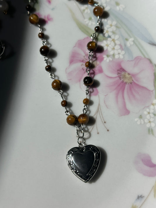 Tiger's Eye Beaded Locket Necklace