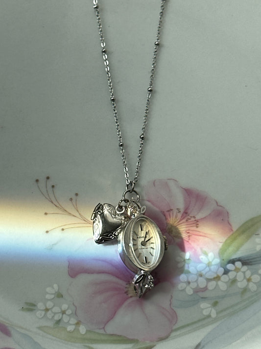 Silver Benrus Watch Locket Necklace
