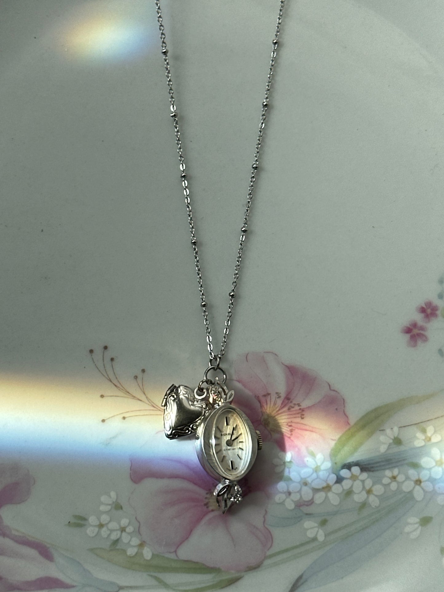 Silver Benrus Watch Locket Necklace