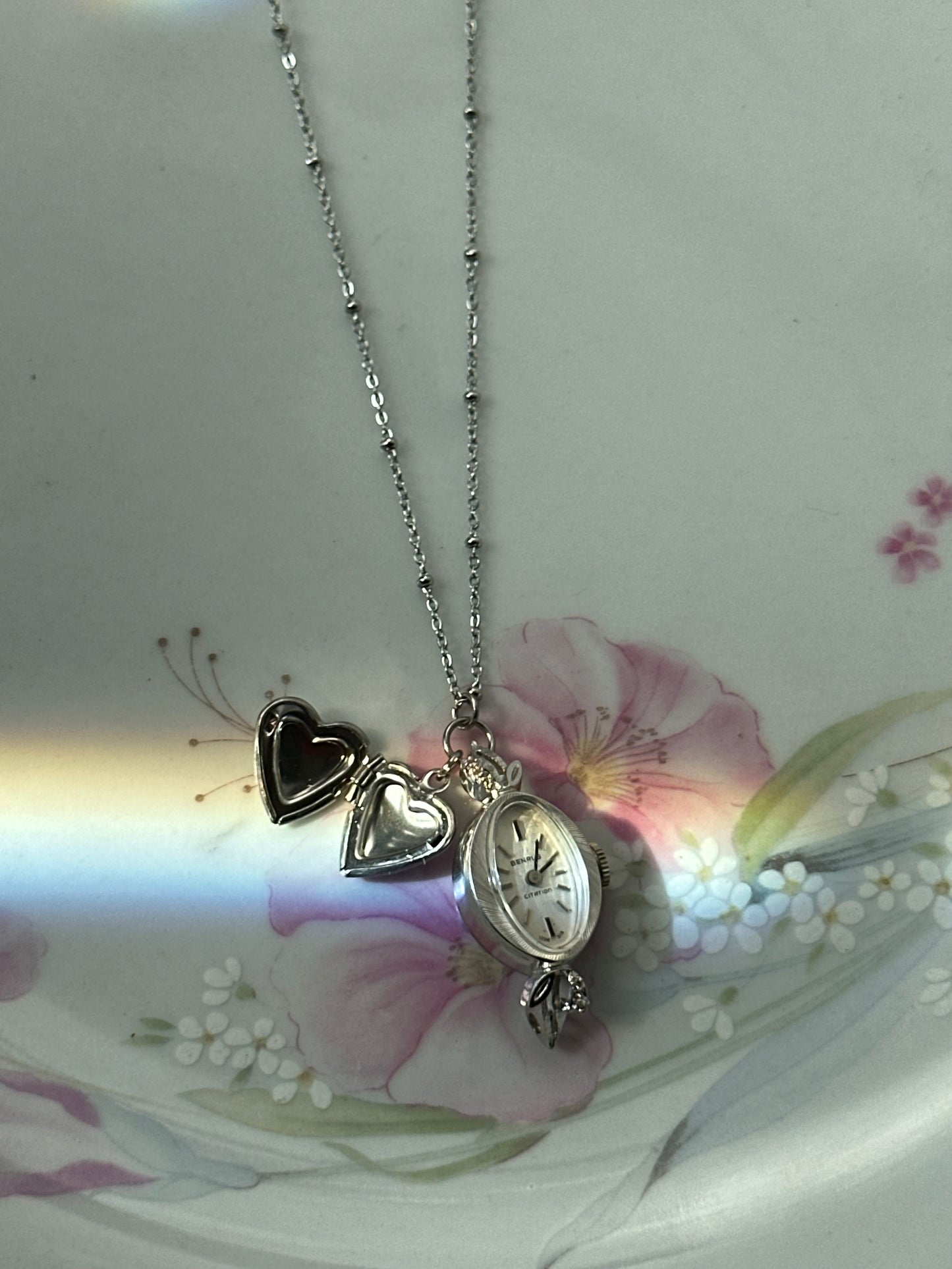 Silver Benrus Watch Locket Necklace
