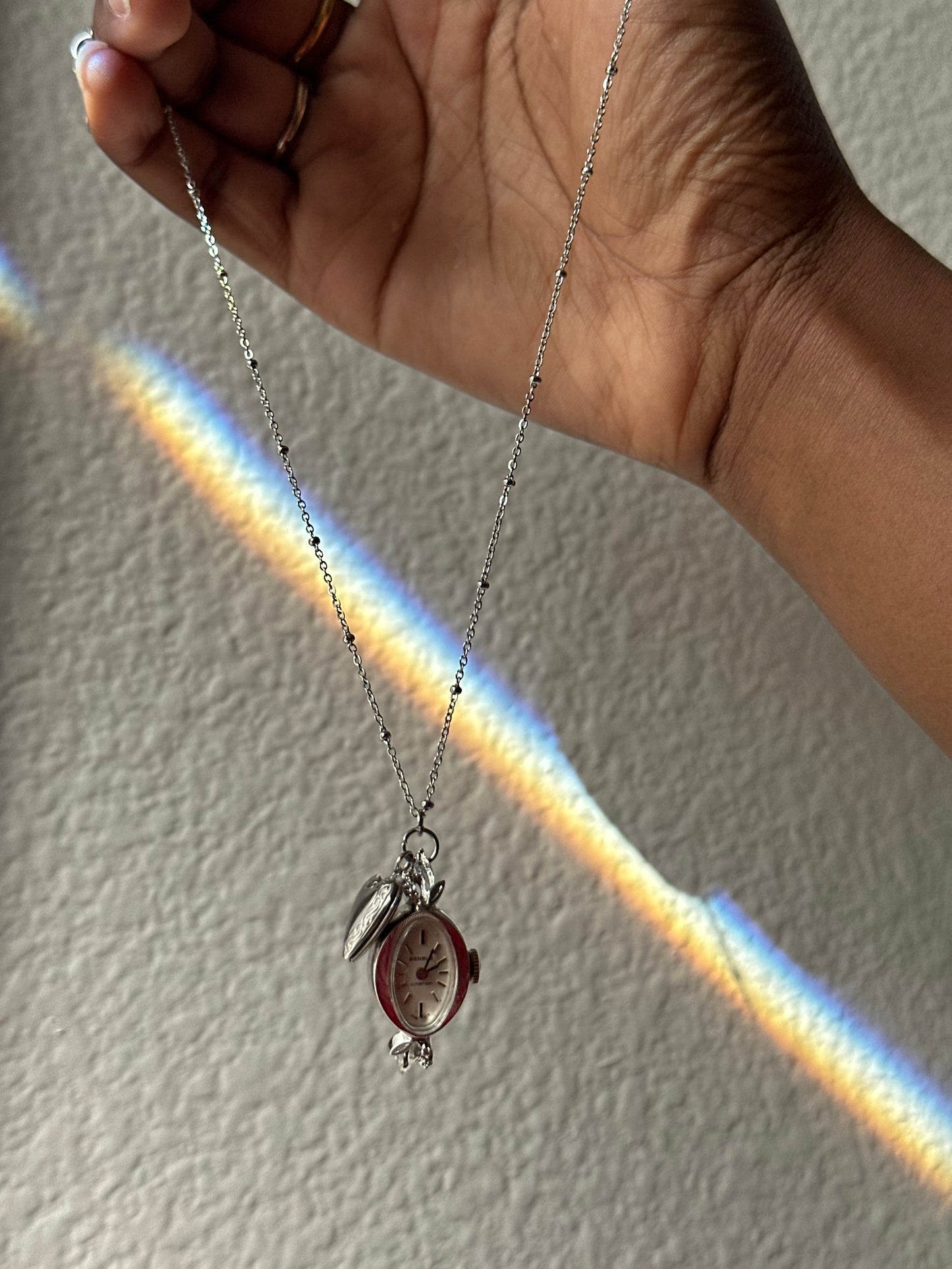 Silver Benrus Watch Locket Necklace