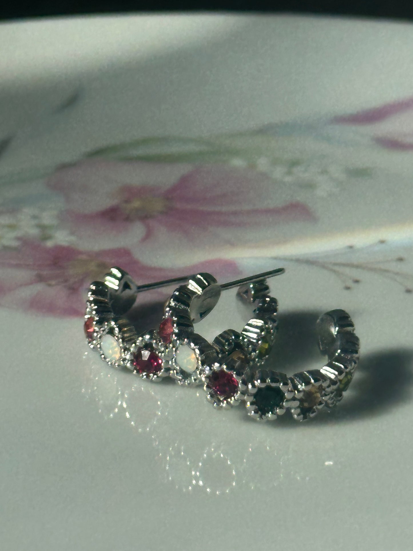 C-Hoop Rainbow Zirconia Gemstone Earrings