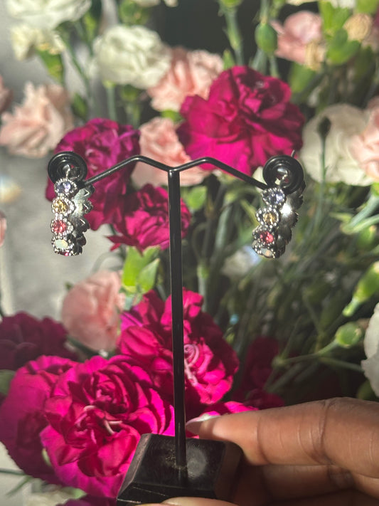 C-Hoop Rainbow Zirconia Gemstone Earrings