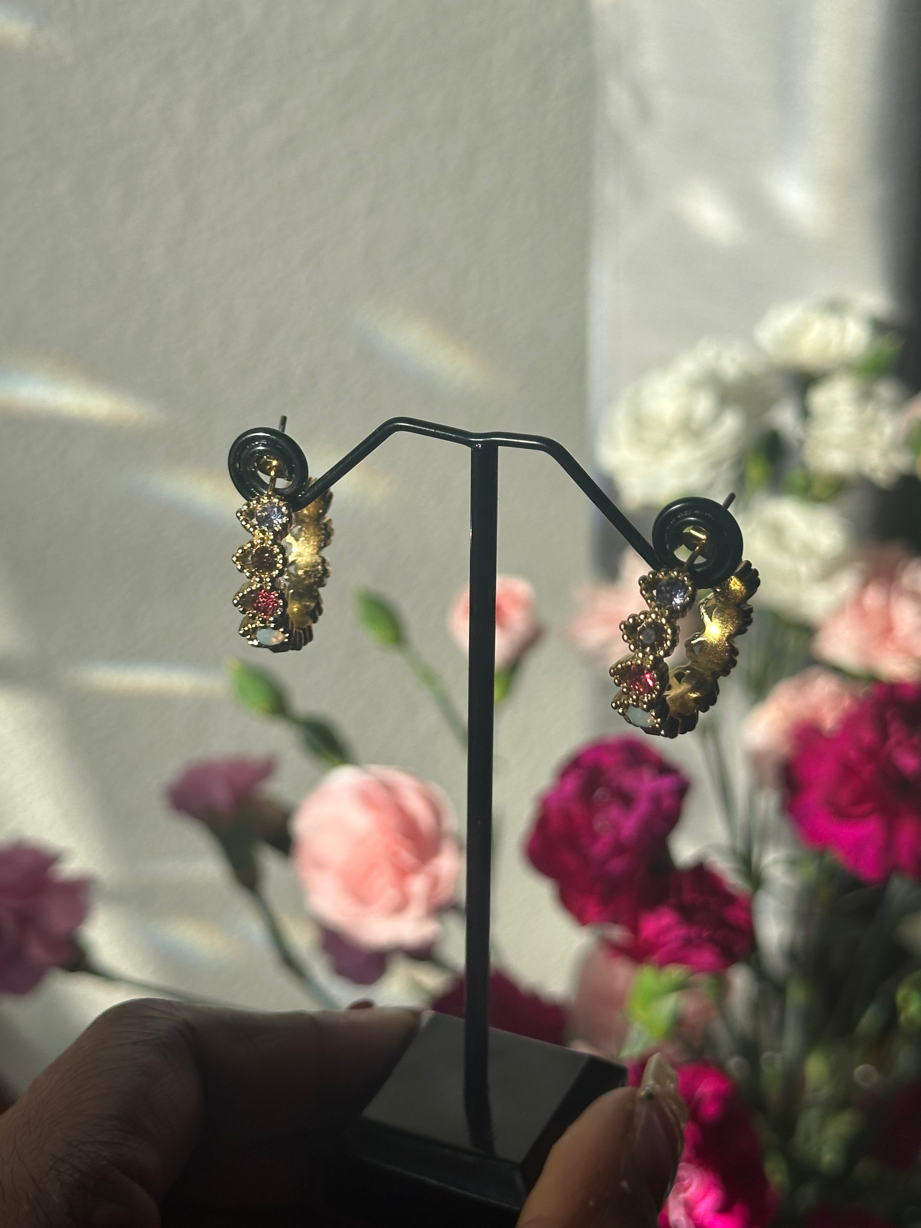 C-Hoop Rainbow Zirconia Gemstone Earrings