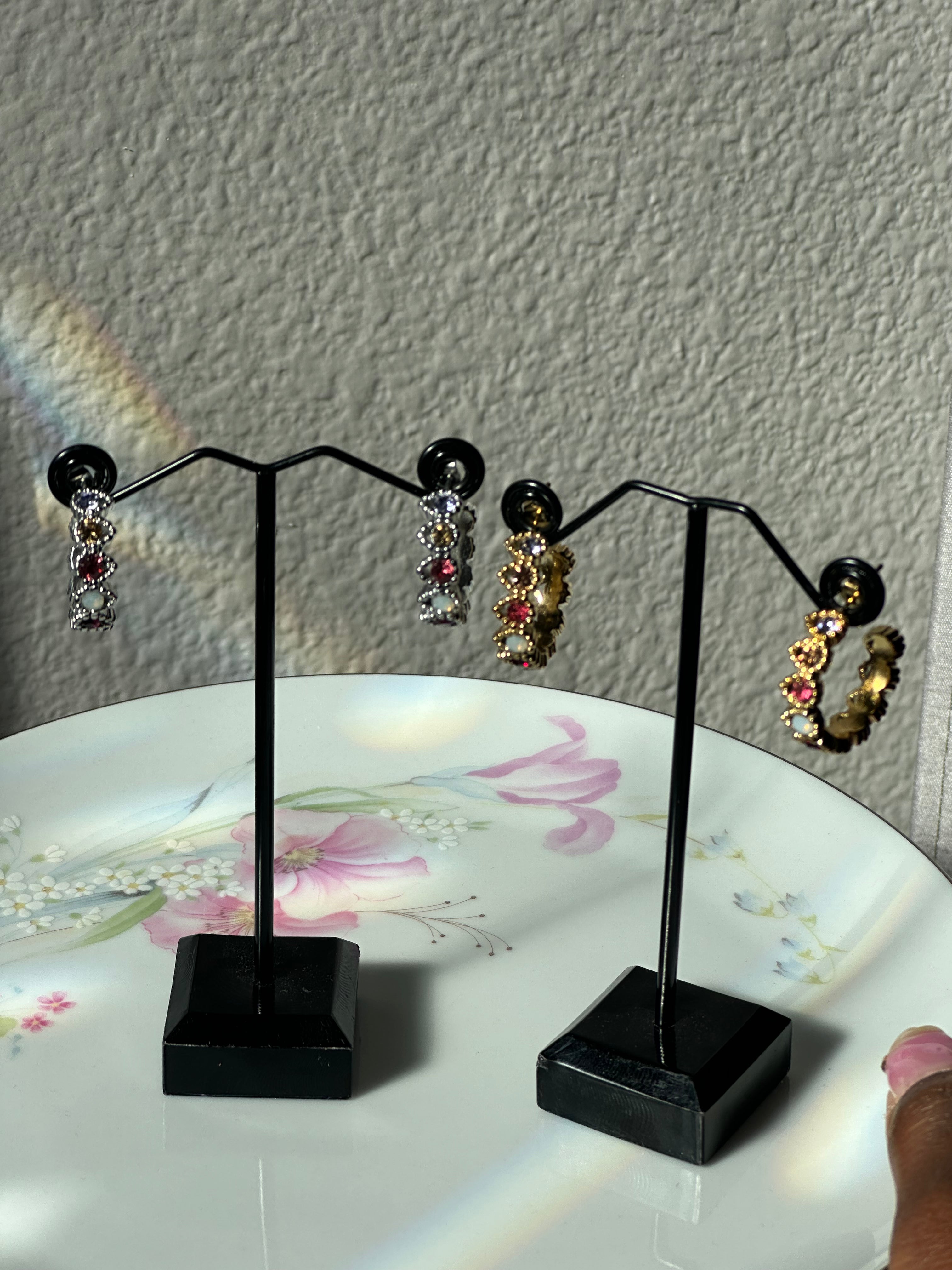C-Hoop Rainbow Zirconia Gemstone Earrings