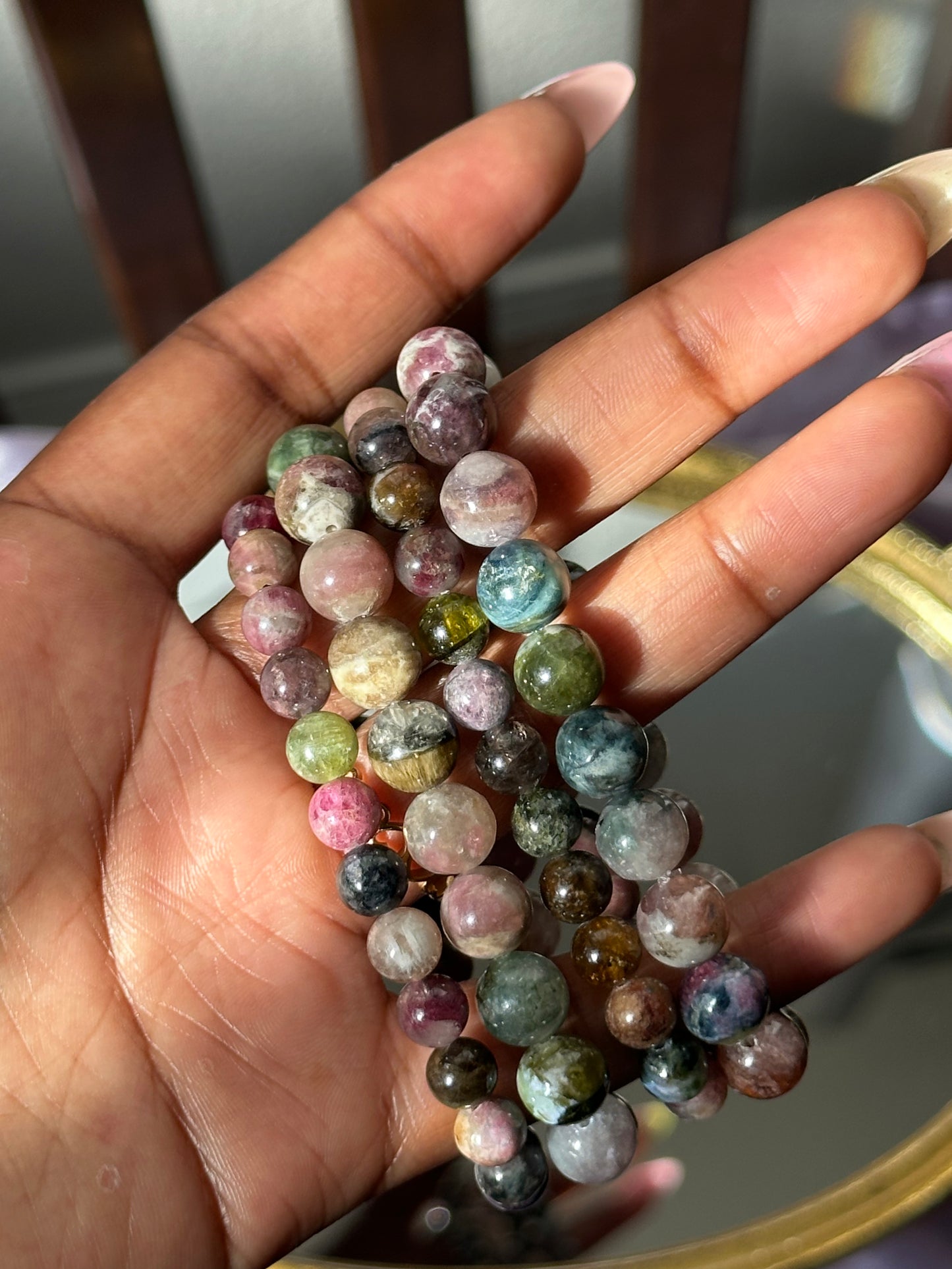 Watermelon Tourmaline Beaded Bracelet