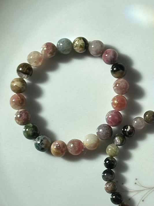 Watermelon Tourmaline Beaded Bracelet