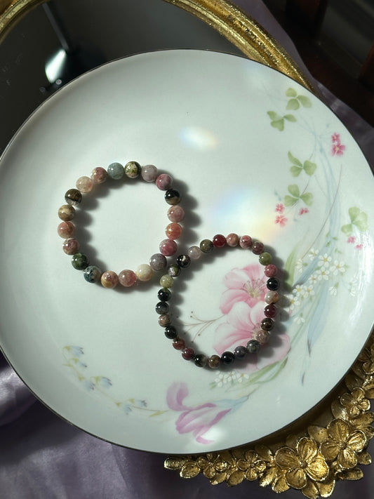 Watermelon Tourmaline Beaded Bracelet