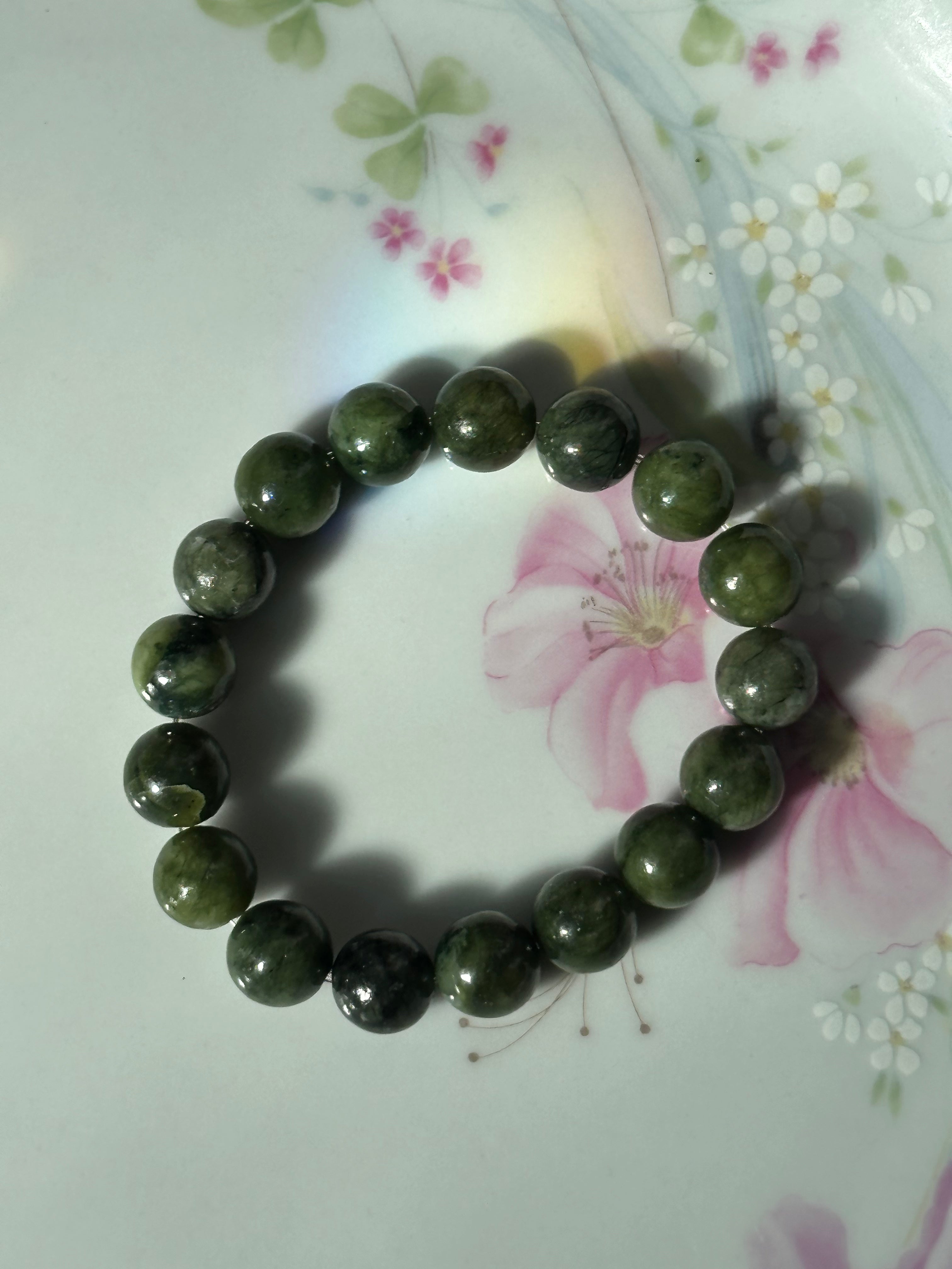 Dark Chinese Jade Beaded Bracelet