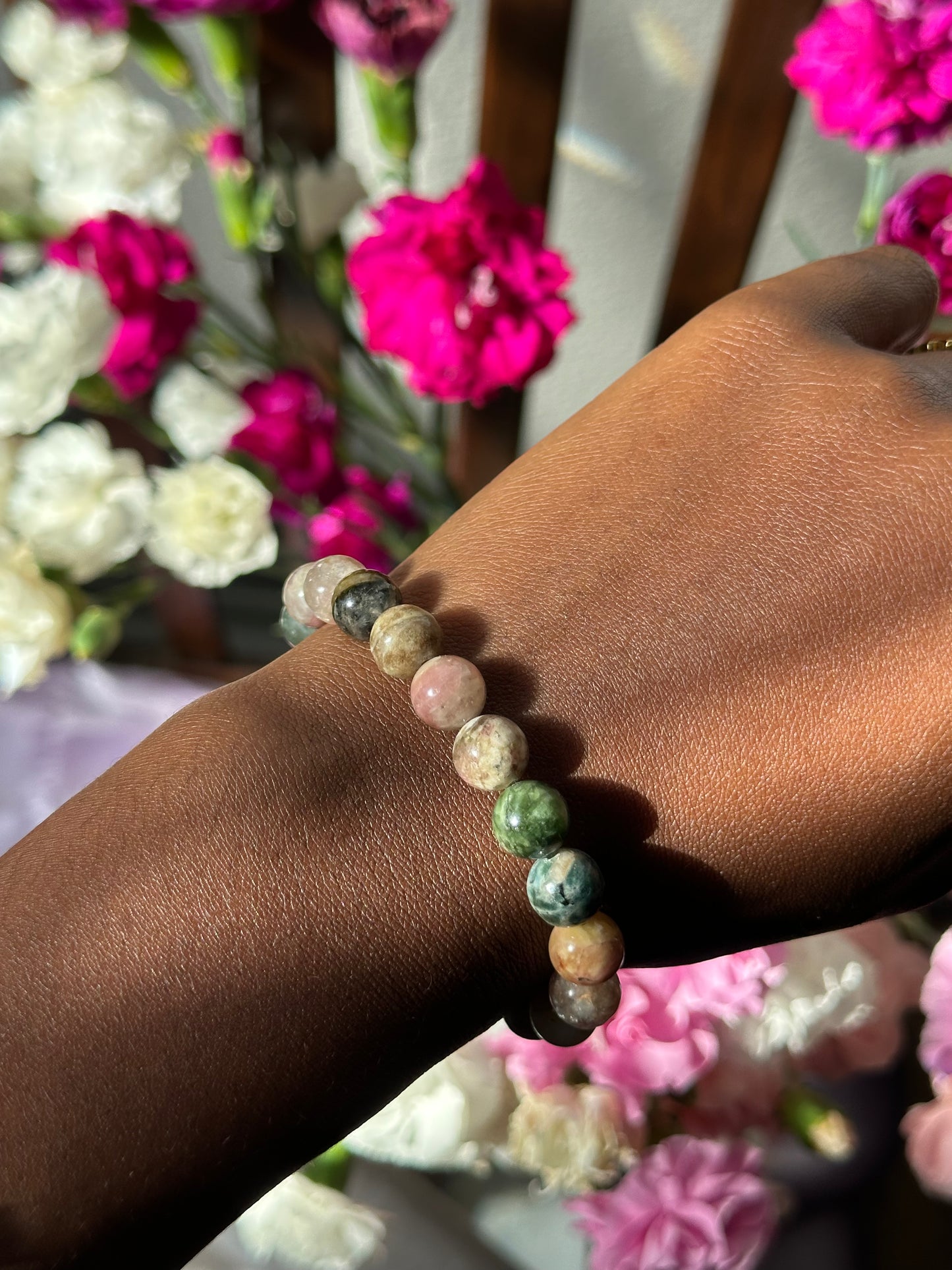 Watermelon Tourmaline Beaded Bracelet