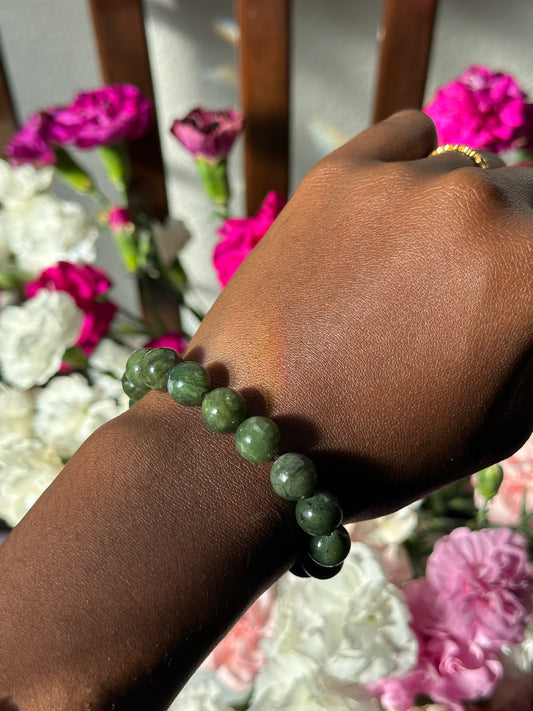 Dark Chinese Jade Beaded Bracelet