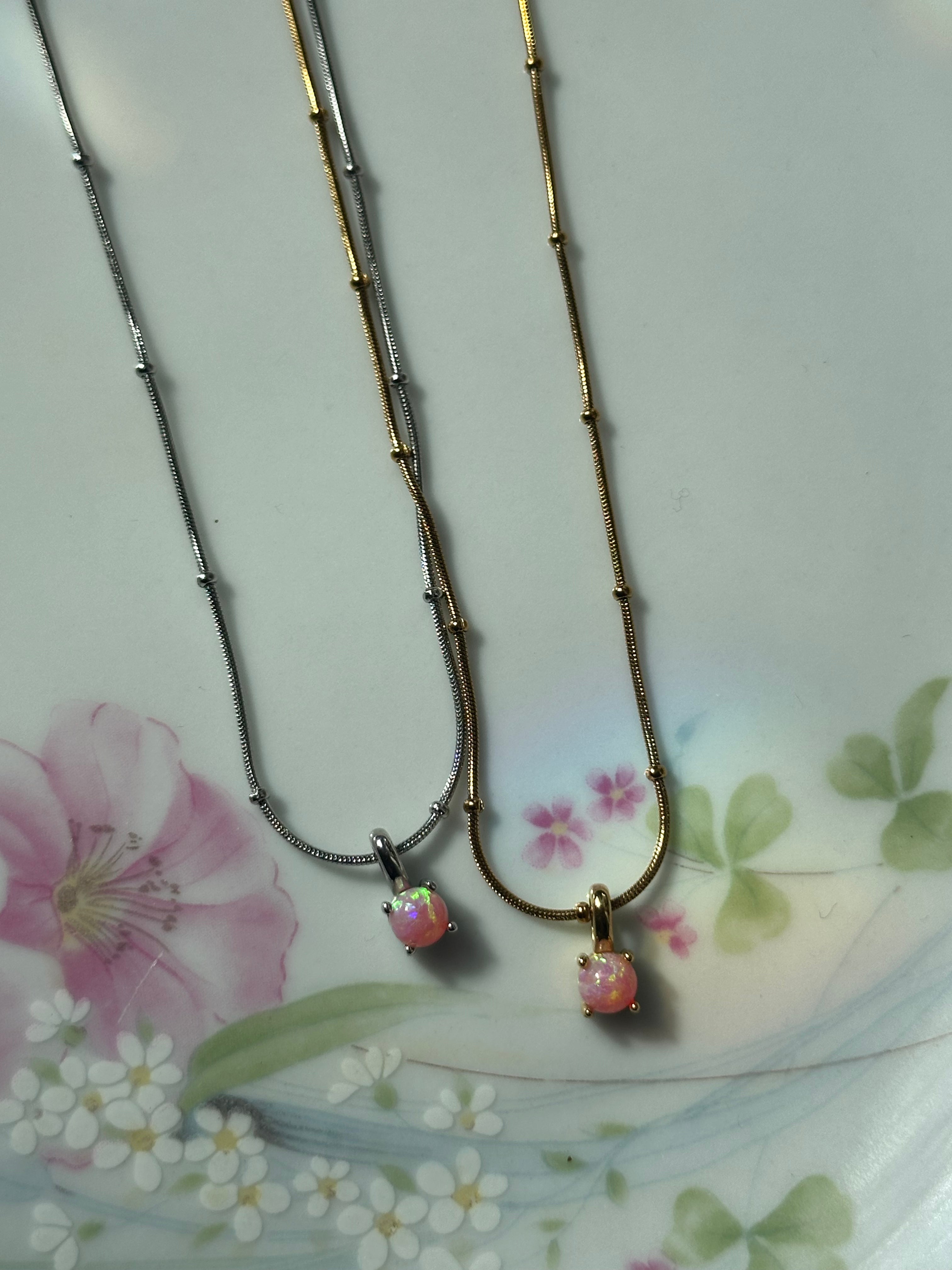 Dainty Opal Drop Necklace