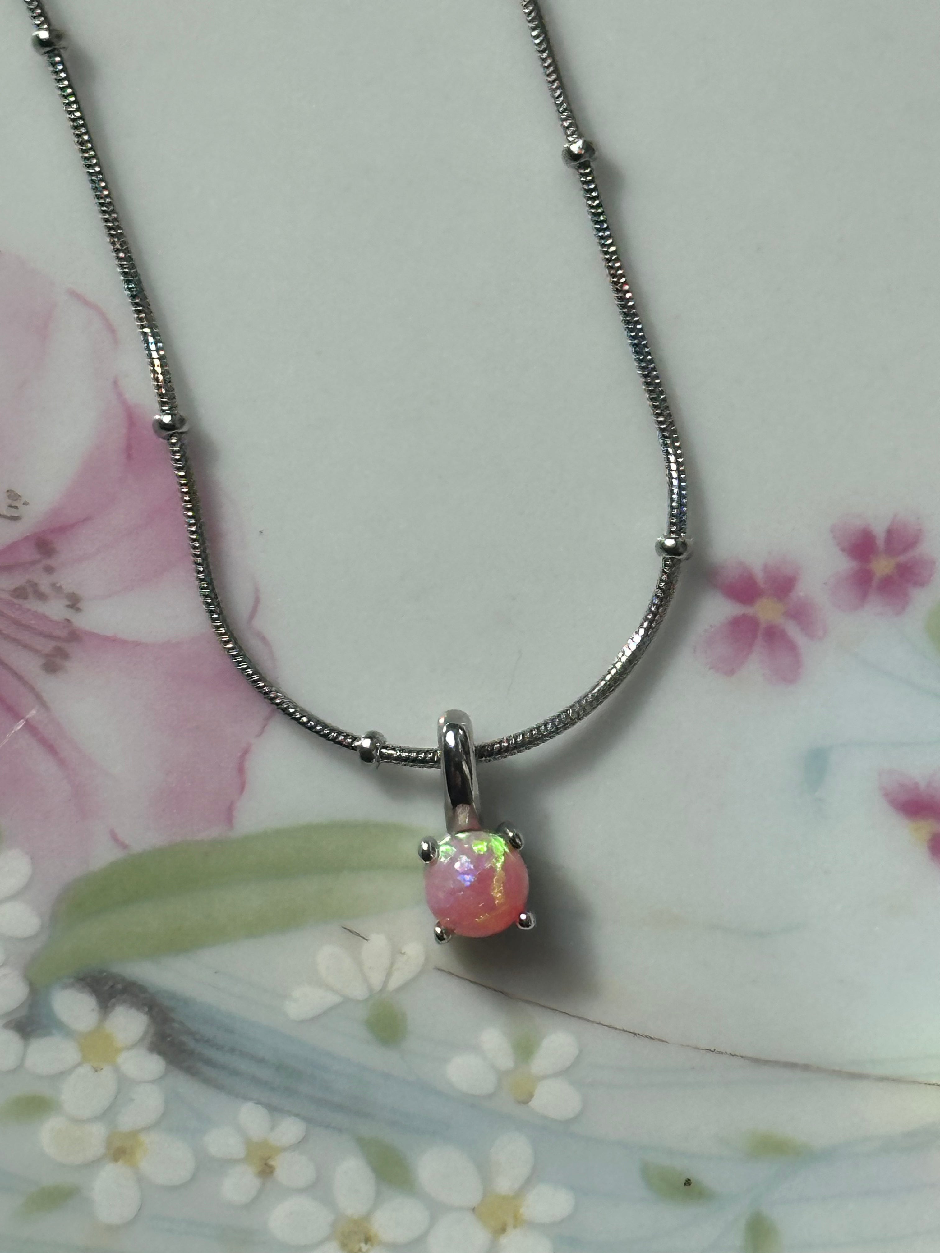 Dainty Opal Drop Necklace