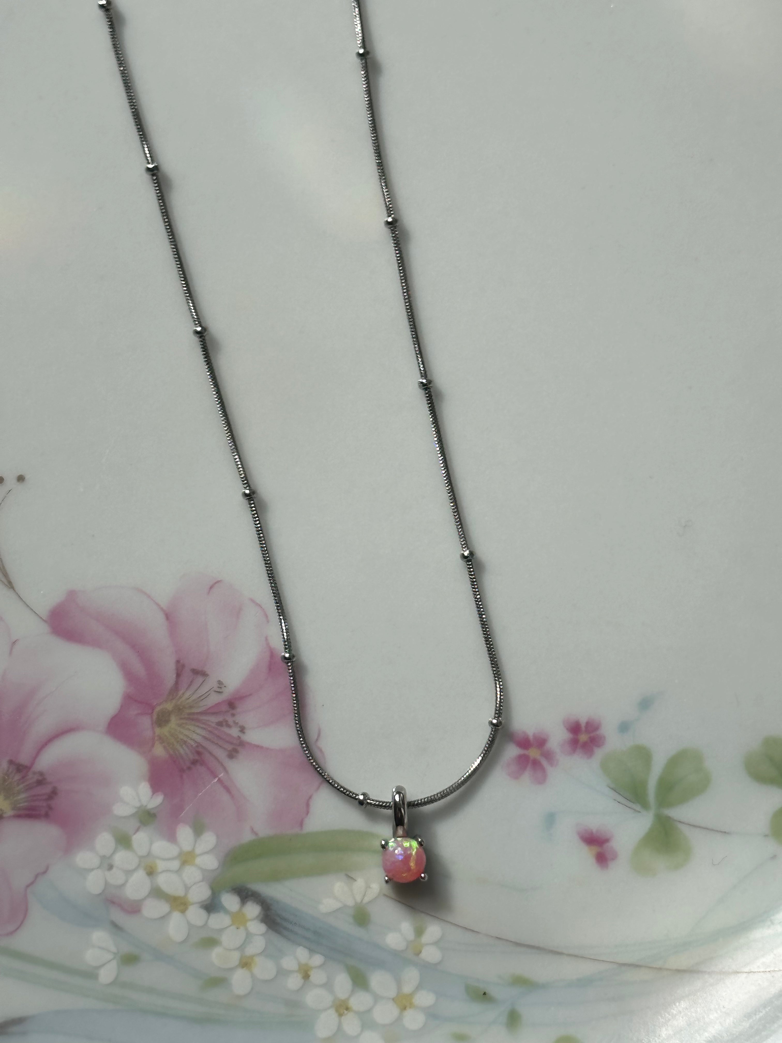 Dainty Opal Drop Necklace