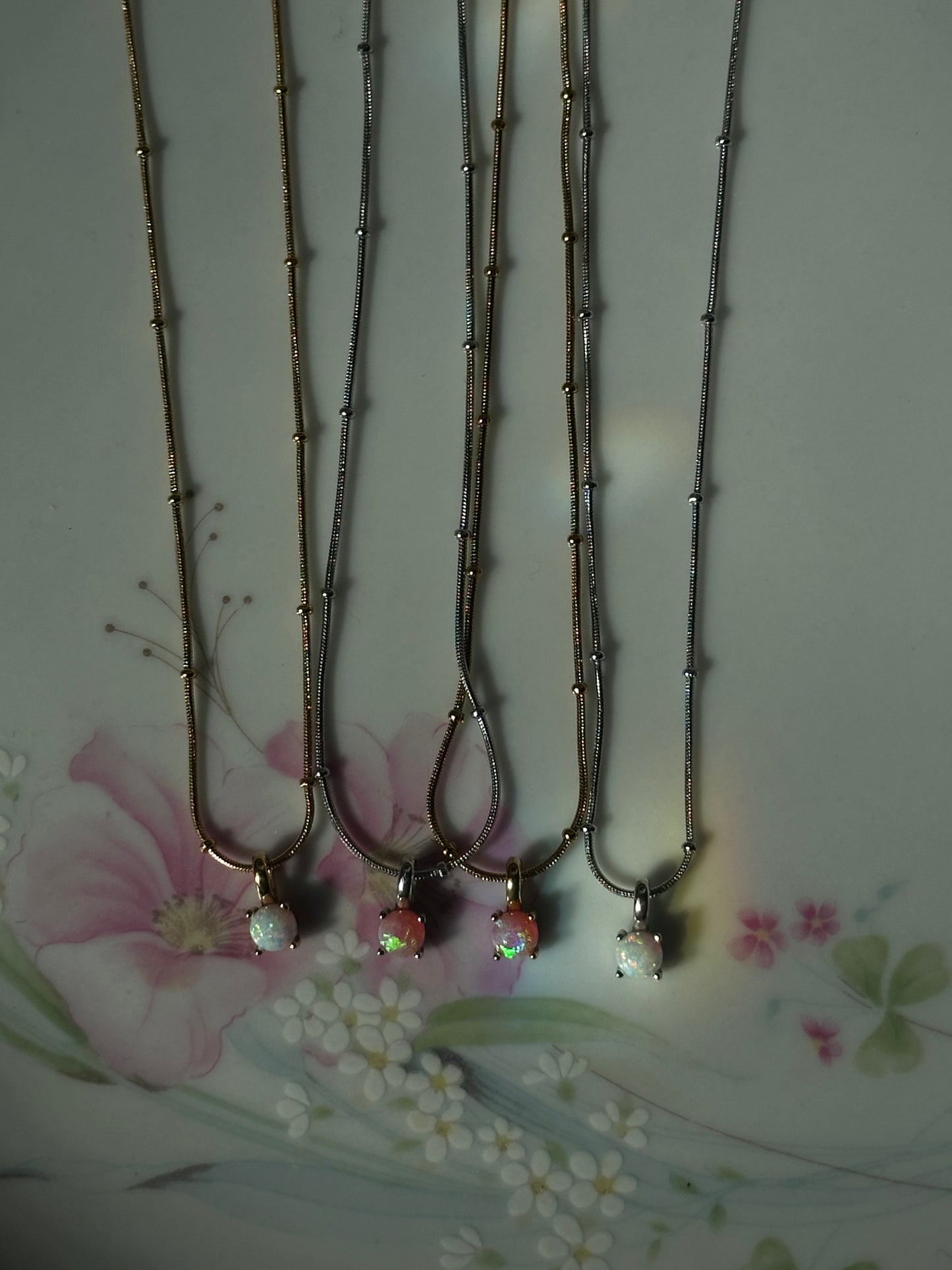 Dainty Opal Drop Necklace