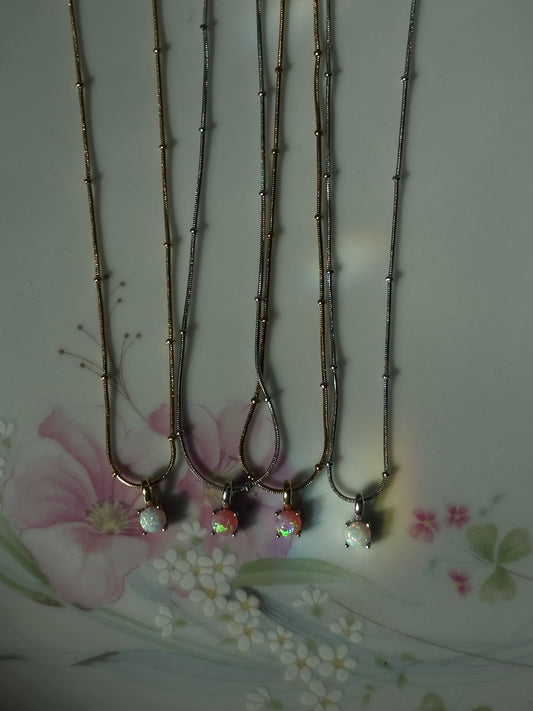 Dainty Opal Drop Necklace
