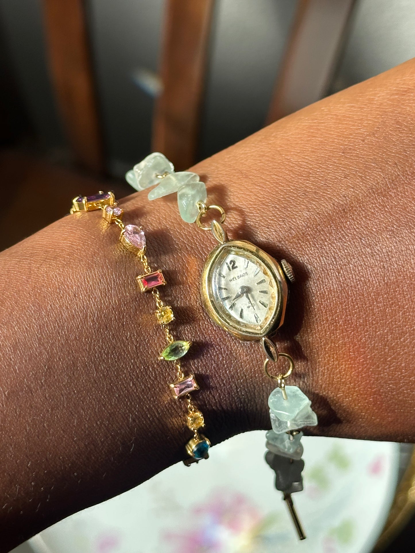 Green Beaded Chip Watch