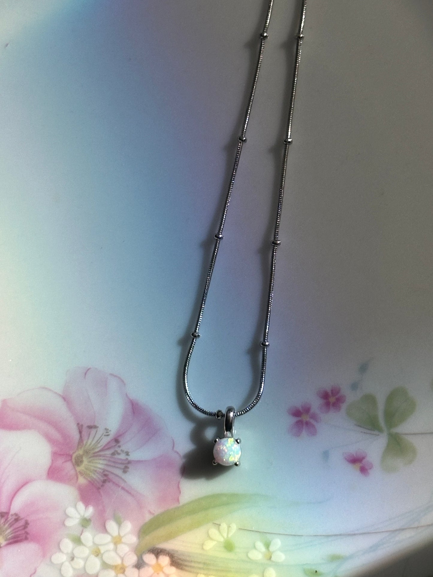 Dainty Opal Drop Necklace