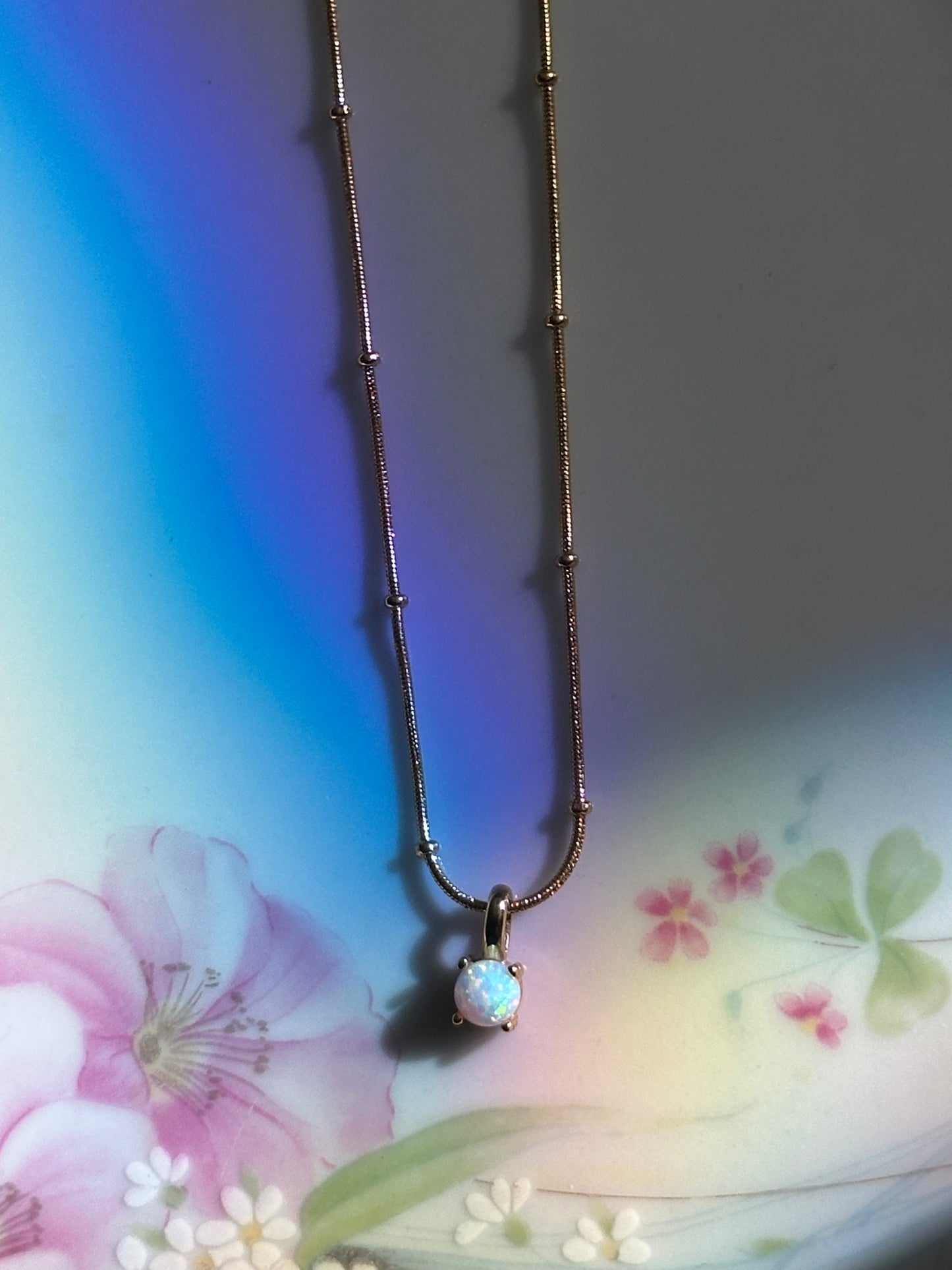 Dainty Opal Drop Necklace