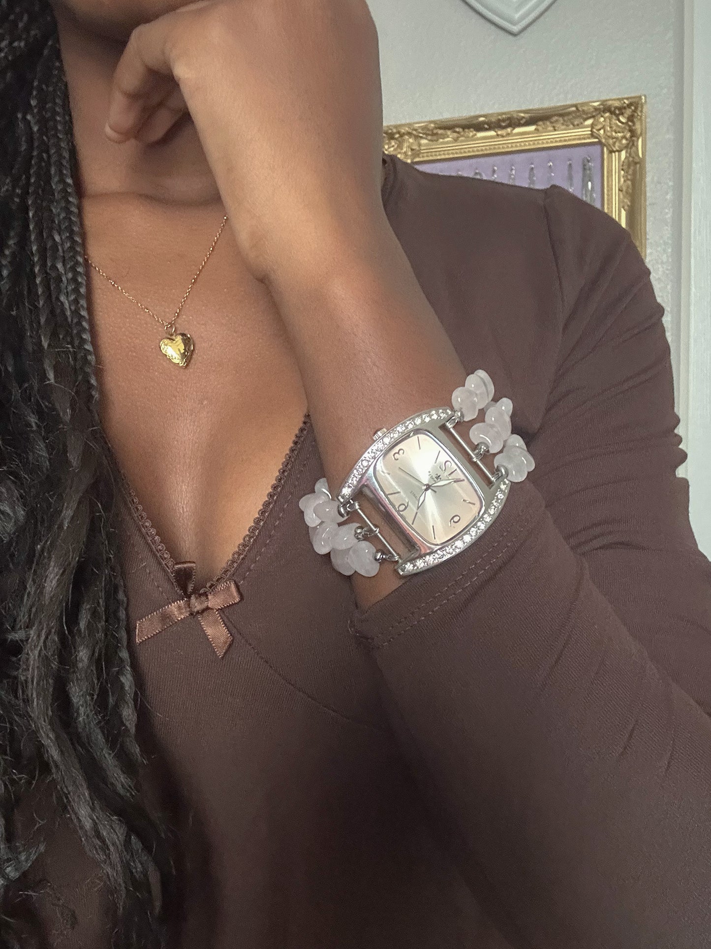 Rose Quartz Heart Beaded Watch